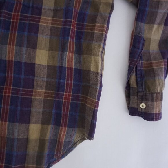 Lauren Ralph Lauren Purple Maroon Plaid Linen Blend Button Up Shirt M - Picture 6 of 12